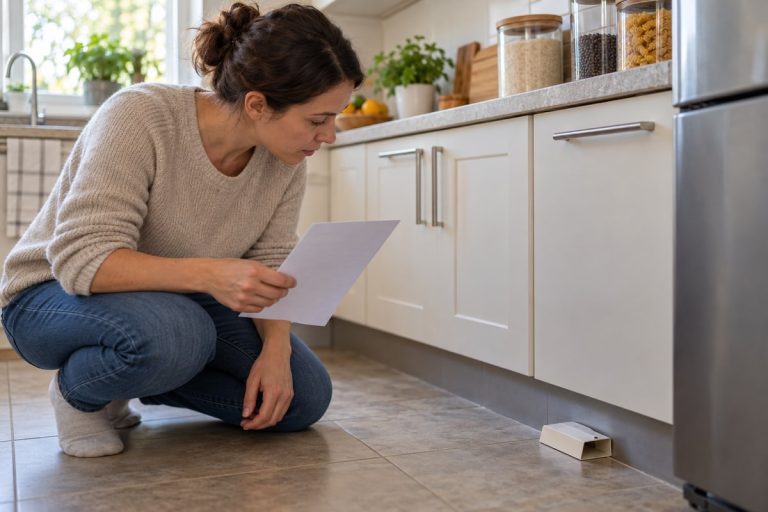 Sprawdzanie zaleceń i monitora w kuchni po zabiegu dezynsekcji